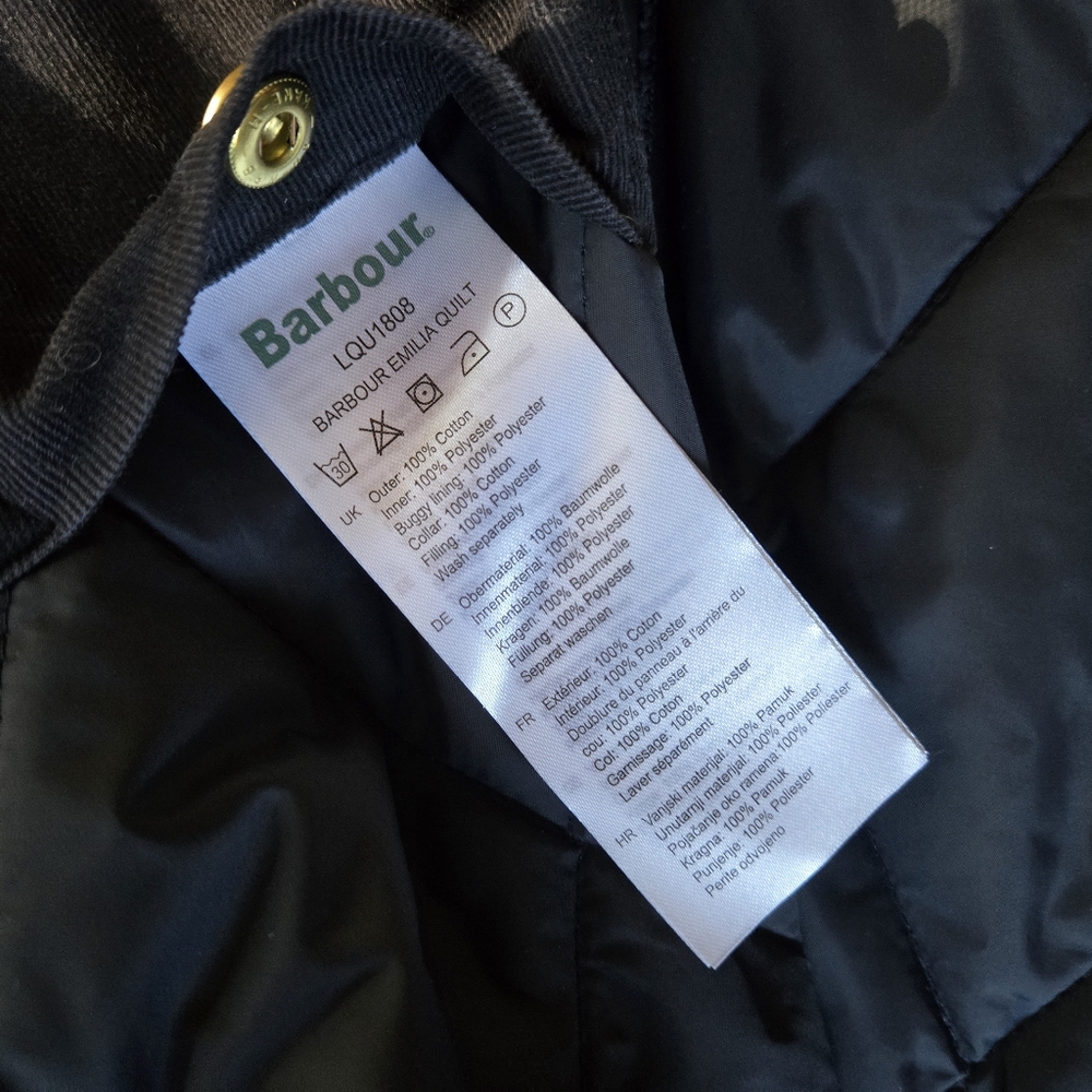 Barbour Navy Quilted Jacket with Brown Corduroy Collar - Picture 3 of 6
